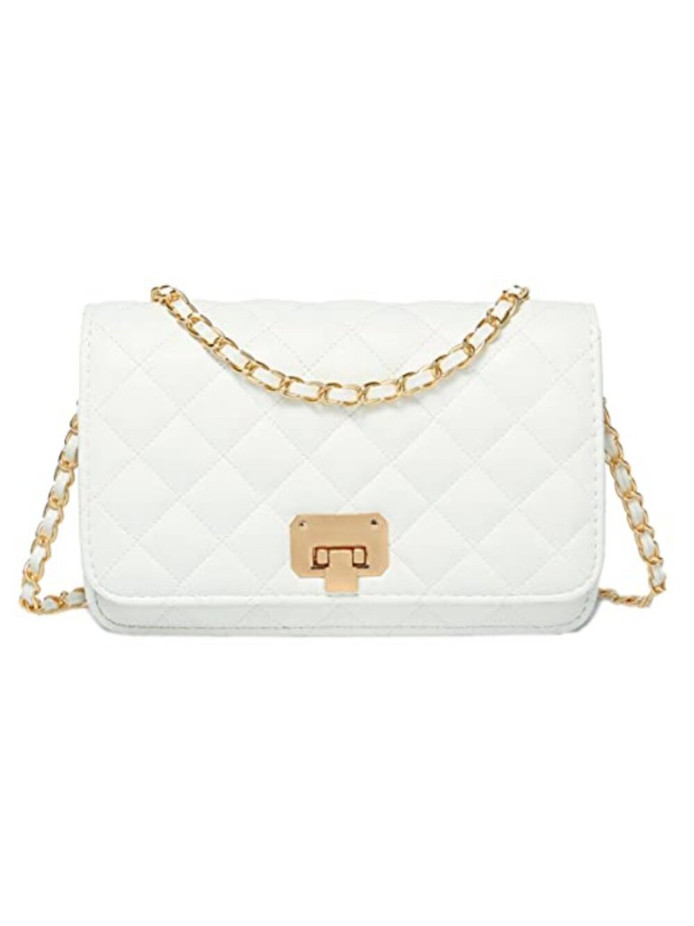 Quilted PU Leather Crossbody Clutch Handbag with Chain Strap